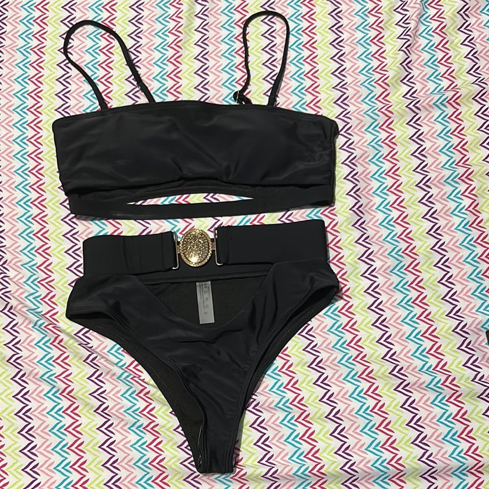 SHEIN Black Bikini with Gold Accent